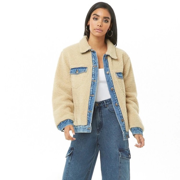 denim faux shearling jacket
